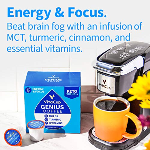 Vitacup Genius Coffee Pods 16Ct W/ Keto Mct Oil, Turmeric, Cinna