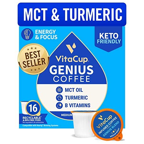 Vitacup Genius Coffee Pods 16Ct W/ Keto Mct Oil, Turmeric, Cinna