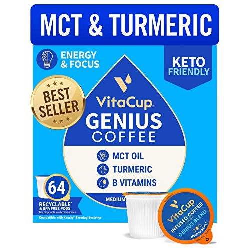 Vitacup Genius Coffee Pods 64Ct W/ Keto Mct Oil, Turmeric, Cinna