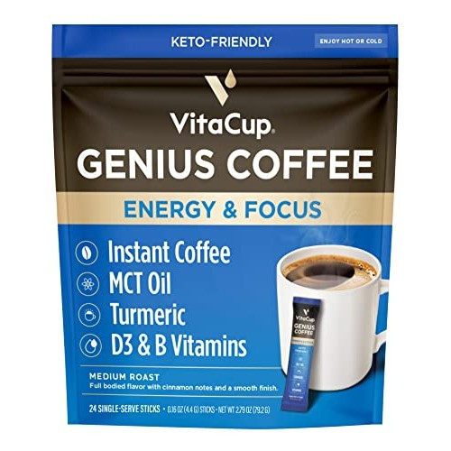 VitaCup Genius Instant Coffee Packets, Increase Energy & Focus, ...