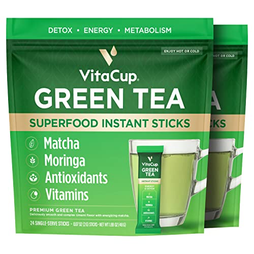 VitaCup Green Tea Instant Packets, Enhance Energy & Detox with M...