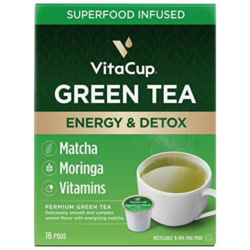 VitaCup Green Tea Pods, Enhance Energy & Detox with Matcha, Mori...