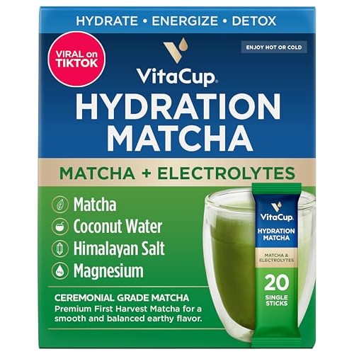VitaCup Hydration Matcha Instant Packets, with Magnesium, Electr...