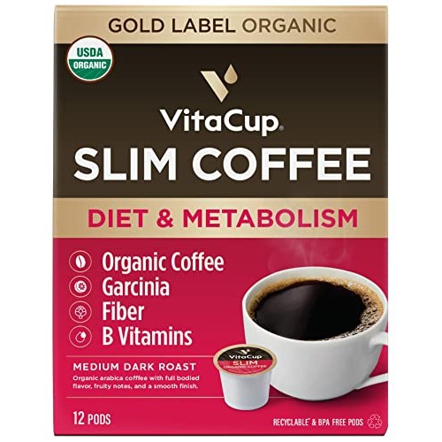 VitaCup Slim Organic Coffee Pods, Gold Label, w/ Garcinia, Fiber...