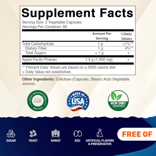 Vitamatic Apple Pectin 700mg – 120 Vegetarian Capsules per Bottl...