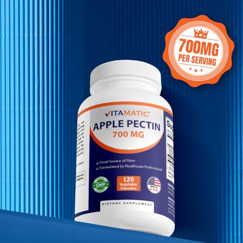 Vitamatic Apple Pectin 700mg – 120 Vegetarian Capsules per Bottl...