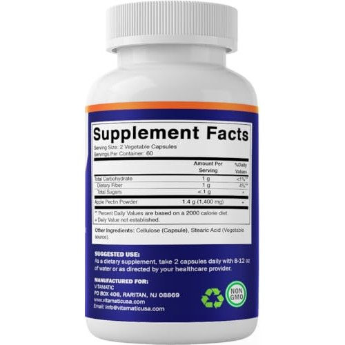 Vitamatic Apple Pectin 700mg – 120 Vegetarian Capsules per Bottl...