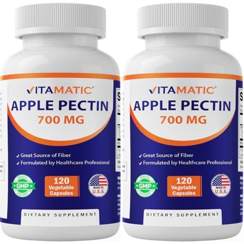 Vitamatic Apple Pectin 700mg – 120 Vegetarian Capsules per Bottl...