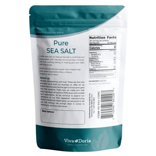 Viva Doria Pure Sea Salt, Coarse Grain, 2 Lb | Ideal For Salt Gr