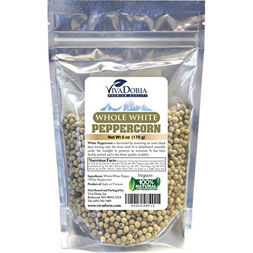 Viva Doria White Peppercorn, Whole White Pepper, 6 Oz For Grinde