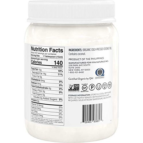 Viva Naturals Organic Extra Virgin Coconut Oil 54 Oz - Non-Gmo Viva Naturals Organic Extra Virgin Coconut Oil 54 Oz - Non-Gmo