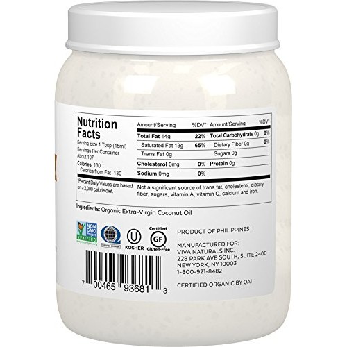 Viva Naturals Organic Extra Virgin Coconut Oil 54 Oz - Non-Gmo Viva Naturals Organic Extra Virgin Coconut Oil 54 Oz - Non-Gmo