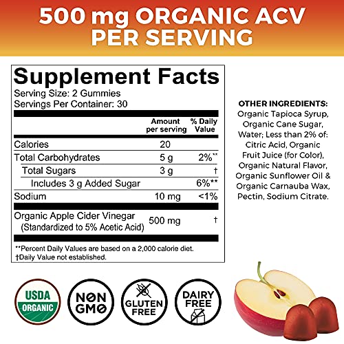 Organic Apple Cider Vinegar Gummies | 60 Acv Gummies With The Mo