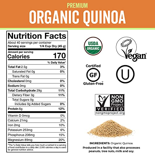 Organic Quinoa 4 lb - Gluten Free and Vegan Complete Plant Pro...