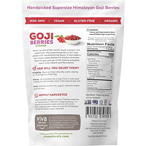 Viva Naturals Organic Dried Goji Berries, 1Lb - Premium Himalaya