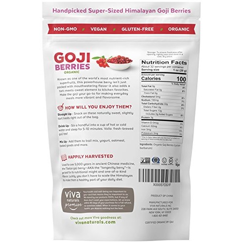 Viva Naturals Organic Dried Goji Berries, 2Lb - Premium Himalaya