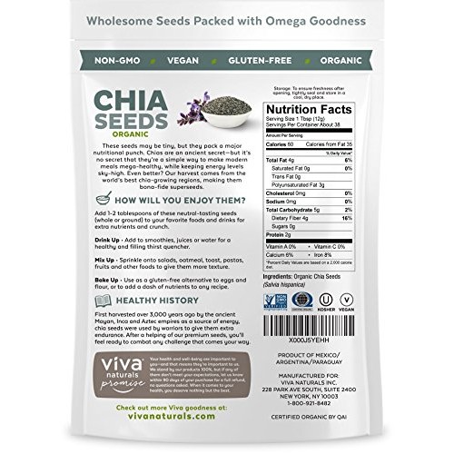 Viva Naturals The Finest Organic Raw Chia Seeds, 1 Pound &Amp; Organ