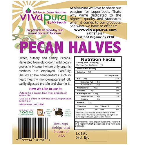 Vivapura Superfoods Organic Pecan Halves, 8 oz - Raw | Keto | Ve...