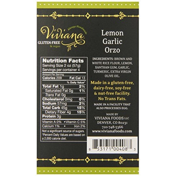 Viviana Lemon Garlic Orzo, 8 Ounce