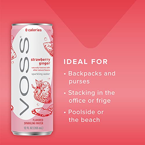 Voss Water Flavored Sparkling Water, Strawberry Ginger, 12 Fl Oz