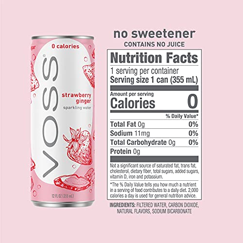 Voss Water Flavored Sparkling Water, Strawberry Ginger, 12 Fl Oz