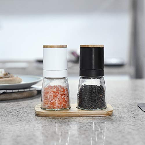 Vucchini Salt and Black Pepper Grinder Set - Bamboo Lid and Wood...