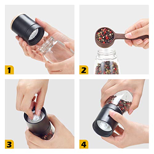 Vucchini Salt and Black Pepper Grinder Set - Bamboo Lid and Wood...