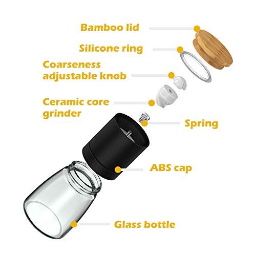 Vucchini Salt and Black Pepper Grinder Set - Bamboo Lid and Wood...