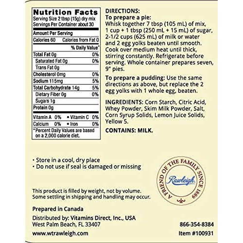 Lemon Cake Mix, Pie Filling, Dessert Mix - 16 Oz - By Wt Rawleigh