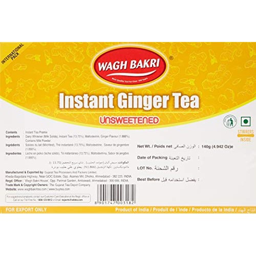 Wagh Bakri Instant Ginger Chai Tea Unsweetened - 10 Sachets