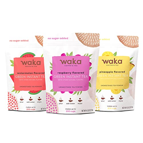 Waka — Unsweetened Instant Tea Powder 3-Bag Combo — 100% Tea Lea...