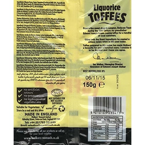 Walkers Nonsuch Licorice Toffees, 5.3 Oz., Five Bags