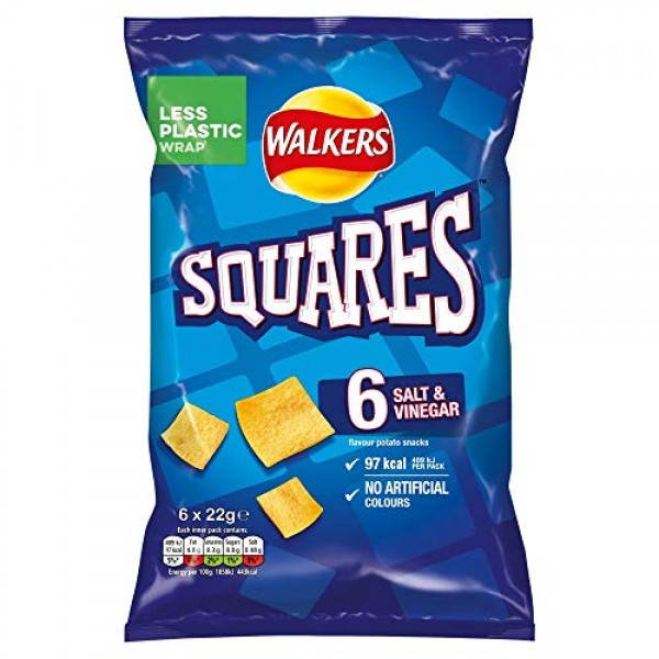 Walkers Squares Salt And Vinegar 6 Pack 150G