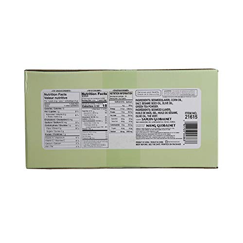 Wang Olive Oil Roasted Seaweed Snack With Green Tea, 0.14 Ounce,