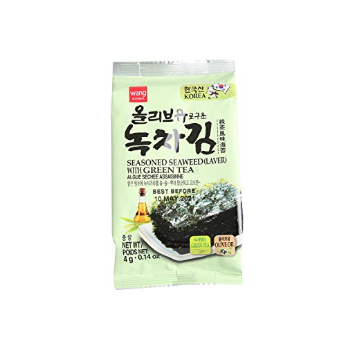 Wang Olive Oil Roasted Seaweed Snack With Green Tea, 0.14 Ounce,