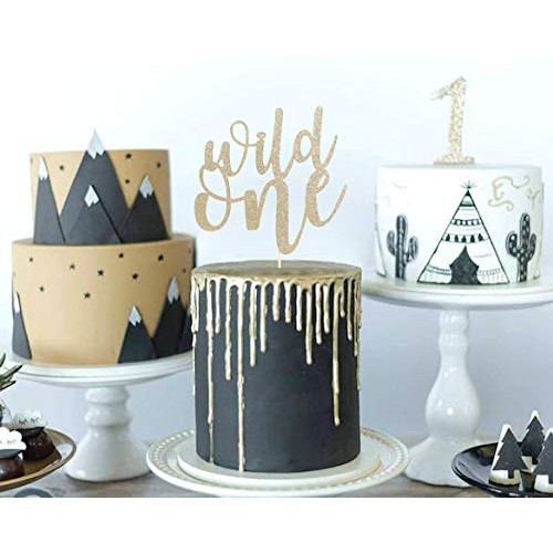 Waouh Wild One Cake Topper - Golden Glitter Cake Topper For Birt