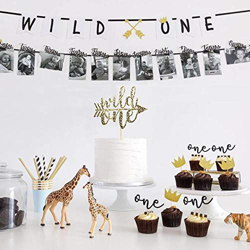 Wild One Cake Topper For Birthday - Gold Glitter Smash Cake Topp
