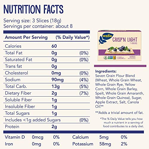 Wasa Crisp’N Light 7 Grains Crispbread, 4.9 Oz Pack Of 4, Crac...