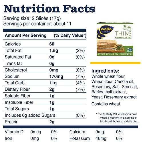 Wasa Flatbread Thins, Rosemary And Sea Salt, 6.7 Ounce Pack Of 10