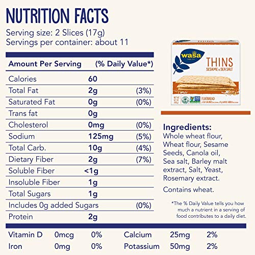 Wasa Flatbread Thins, Sesame And Sea Salt, 6.7 Ounce Pack Of 10