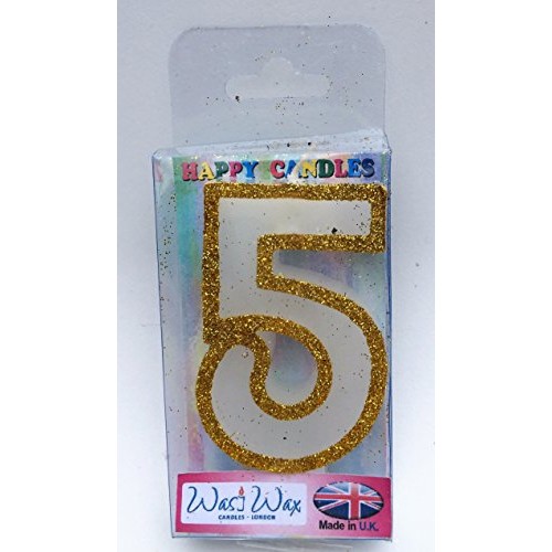 Wasiwax No 5 Birthday Candle - Gold Glitter - Browse Our Store