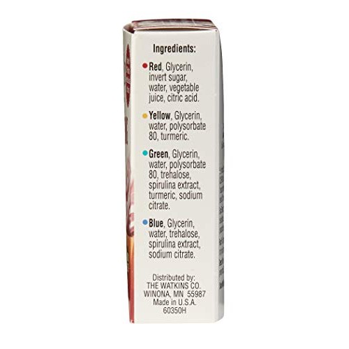 Watkins Assorted Food Coloring, 1 Each Red, Yellow, Green, Blue,