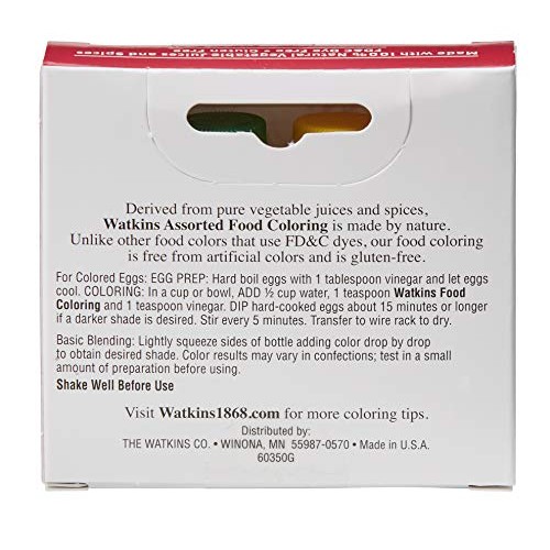 Watkins Assorted Food Coloring, 1 Each Red, Yellow, Green, Blue,