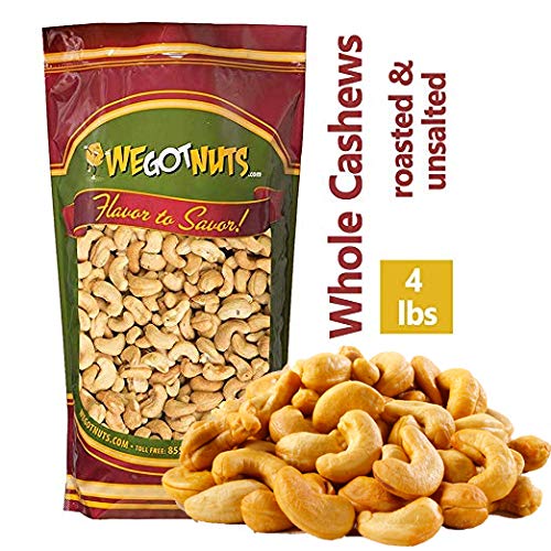 Dry Roasted Unsalted Cashews ~ 4 Lbs. - Fancy Whole . No Oil . W