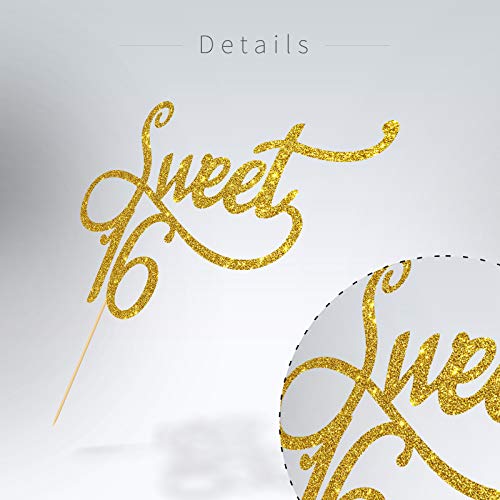 Gold Sweet 16 Cake Topper - Happy 16Th Birthday Party Decoration