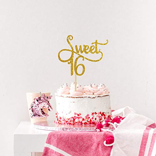 Gold Sweet 16 Cake Topper - Happy 16Th Birthday Party Decoration