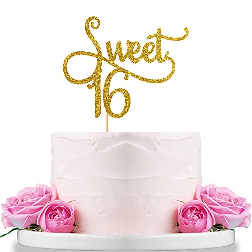 Gold Sweet 16 Cake Topper - Happy 16Th Birthday Party Decoration
