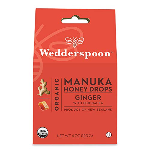 Wedderspoon Organic Manuka Honey Drops, Ginger + Echinacea, Unpa