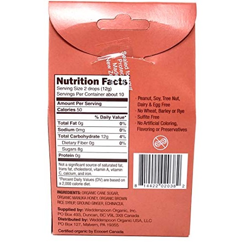 Wedderspoon Organic Manuka Honey Drops Ginger Pack Of 2