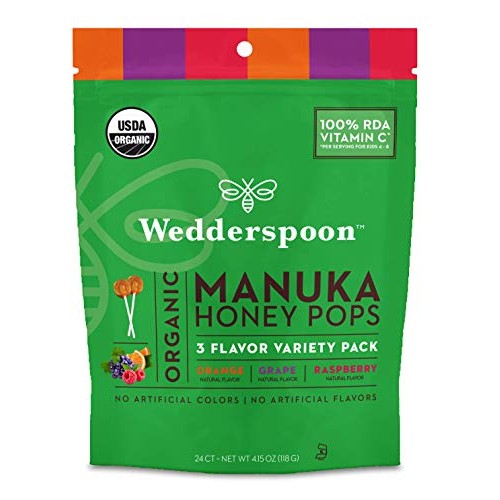 Wedderspoon Organic Manuka Honey Pops For Kids, Variety Pack, 24